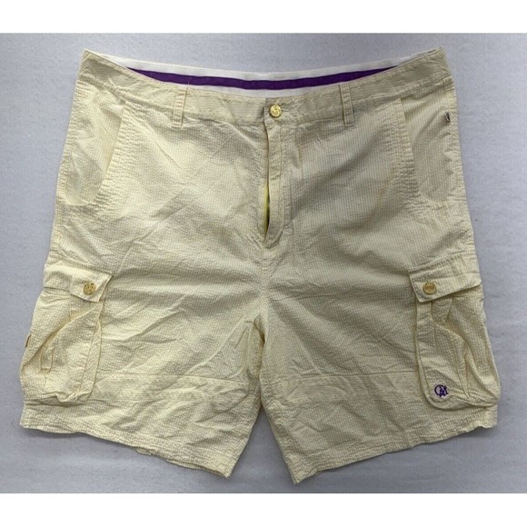 Cavi Men's Cargo Shorts Size 42 Yellow Stripe Summer Casual Lightweight - Picture 1 of 16